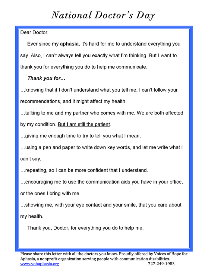 Aphasia Patient Letter