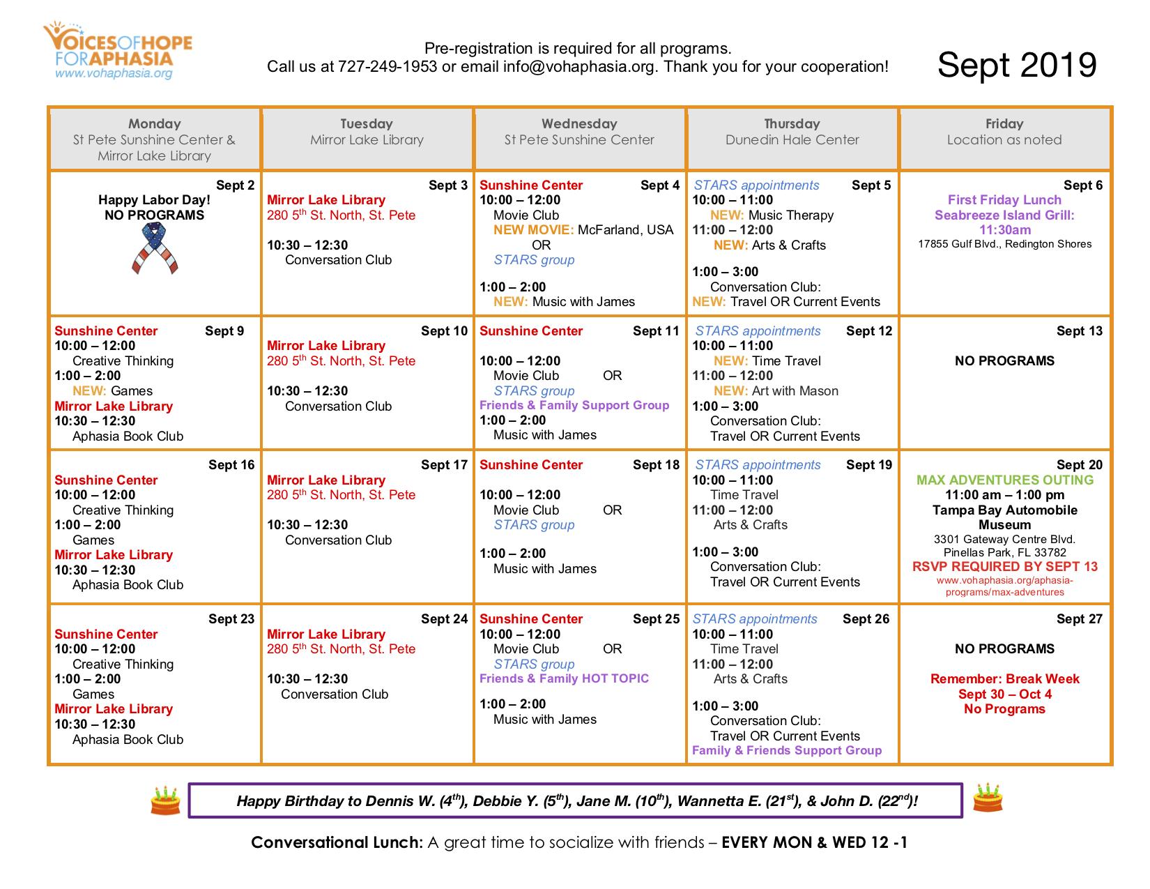 Calendar Sept 2019 Voices of Hope for Aphasia Calendar Sept 2019 Voices of Hope for Aphasia